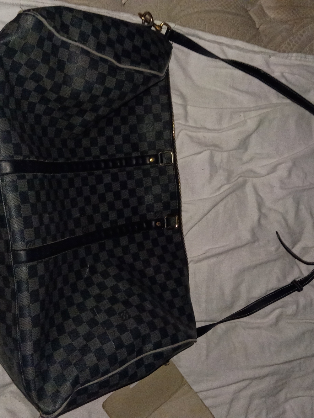 Louis Vuitton Black and Gray Checkered Duffel Bag